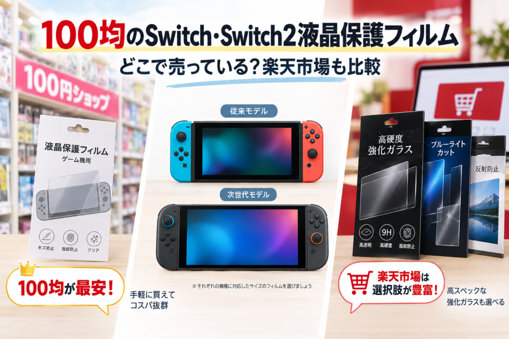 100均と楽天市場のSwitch・Switch2液晶保護フィルム比較