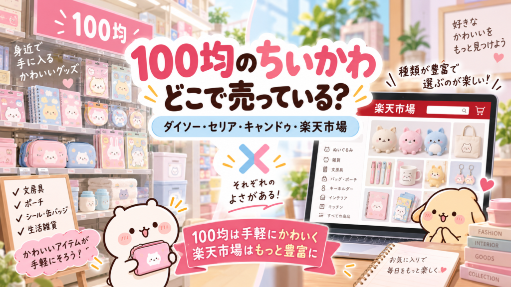 100均のちいかわはどこで売っているかをダイソー・セリア・キャンドゥ・楽天市場で比較したアイキャッチ