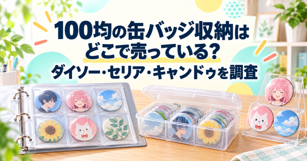 100均の缶バッジ収納の販売店と選び方を紹介するアイキャッチ画像