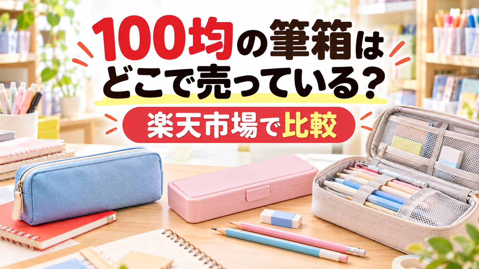 100均の筆箱の売り場と楽天市場での比較を案内するアイキャッチ