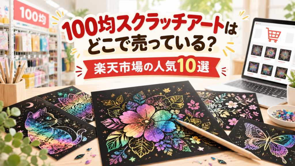100均のスクラッチアート売り場と楽天市場の人気10選を紹介するアイキャッチ
